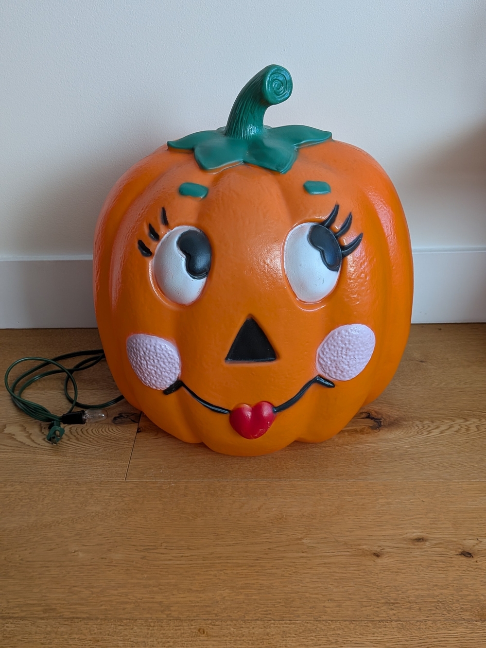 Vintage Pumpkin Halloween Blow Mold TPI 1998 Eyelashes Eyes Girl Jack-O-Lantern